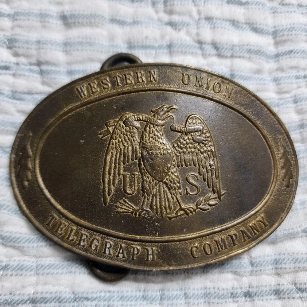 VTG Western Union Telegraph Company Brass Belt Buckle Tiffany Broadway NY 1872